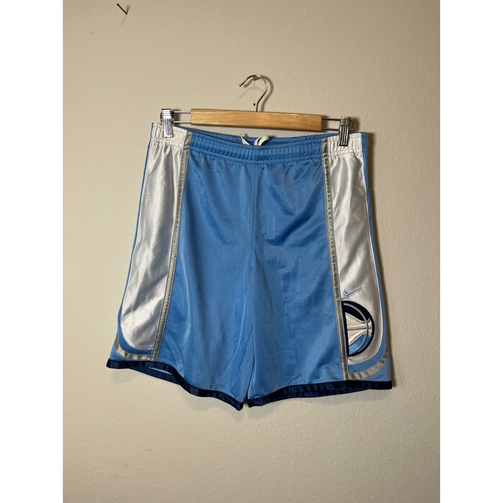 Nike Vintage Basketball Shorts Light Blue Silver Embroidered Boys Small Y2K